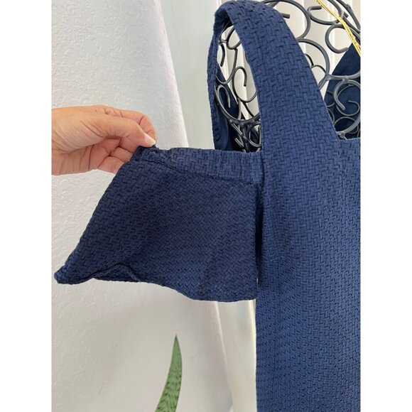 J.Crew Navy Off-Shoulder Textured Knit Mini Dress With Ruffle Sleeves size XL - Picture 5 of 7